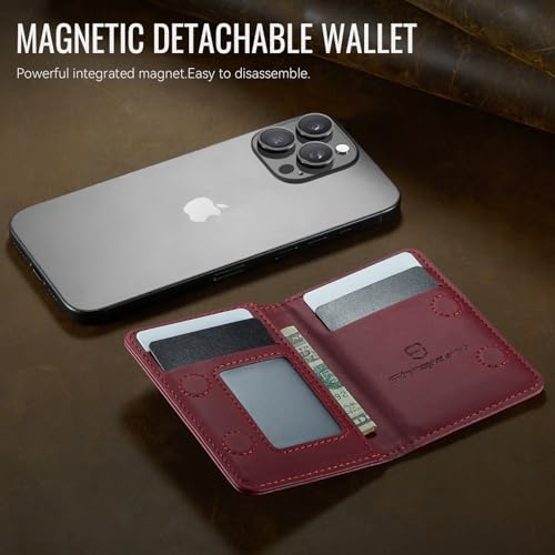 Strapurs Magnetic Card Holder Compatible with MagSafe Phones and Cases, PU Leather Phone Wallet for iPhone 17/16/15/14/13/12/Pro/Max/Plus/Air, 4 Card Slots RFID Blocking with Zipper Pocket - Burgundy - color: Wine Red
