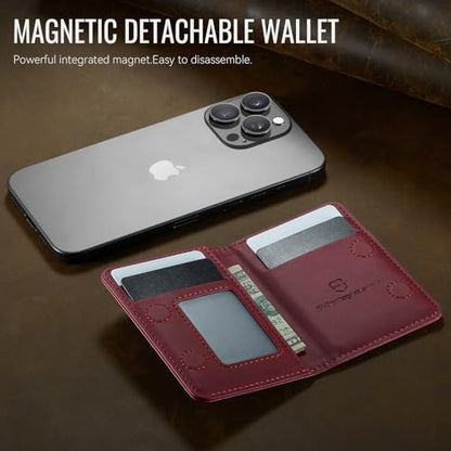 Strapurs Magnetic Card Holder Compatible with MagSafe Phones and Cases, PU Leather Phone Wallet for iPhone 17/16/15/14/13/12/Pro/Max/Plus/Air, 4 Card Slots RFID Blocking with Zipper Pocket - Burgundy - color: Wine Red