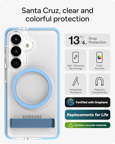 ZAGG Santa Cruz Snap Samsung Galaxy S26 Case with Kickstand - ICY Blue, Magnetic Crystal Clear Protective Phone Cover, 13ft Drop Protection, Graphene Reinforced, Slim Case with Stand - color: Icy Blue, size: Samsung Galaxy S26