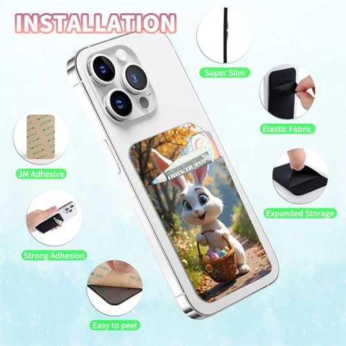 Phone Credit Card Holder Stick on, Cell Phone Pocket Self Adhesive Stretchy Stick on Wallet ID Credit Card Case Pouch Sleeve with Flap for All Smartphones, Bunter Osterhase - color: Bunter Osterhase