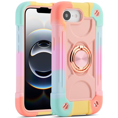 MARKILL Compatible with iPhone 17e/iPhone 16e Case with Stand, Military Grade Drop Protection Full Body Rugged Heavy Duty Case 3 in 1 Protective Durable Cover for iPhone 16e/17e - color: Rainbow Pink, size: iPhone 16e/iPhone 17e