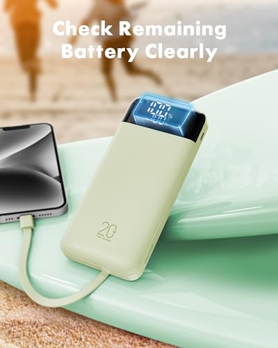 charmast Portable Charger Built-in Cables, 20000mAh Power Bank 6-Output | Travel Fast Charging Battery Pack for iPhone 17/16/15 Samsung Android, Flight-Approved, Multi-Device, USB-C & USB-A, LED % - color: MGreen