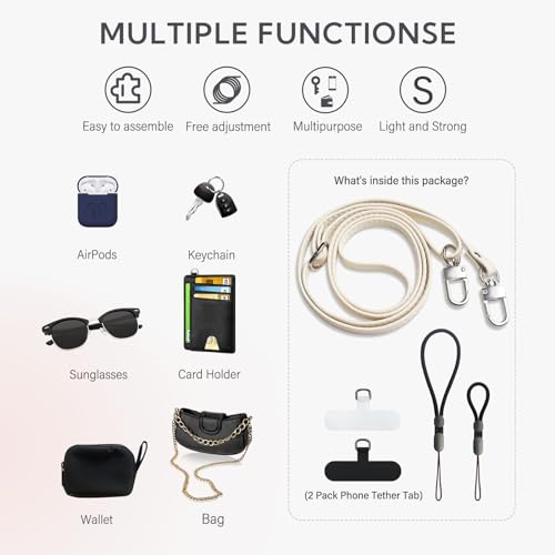 BFSD·DM Phone Crossbody Strap, 2× Pads,1× Leather,1× Phone Wrist Strap,1× Adjustable Finger Strap,Crossbody Phone Lanyards,Compatible with Most Smartphones(Pale Apricot) - color: Pale Apricot