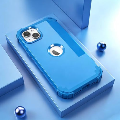 IDweel for iPhone 15 Case with Screen Protector for Women,Luxury 3 in 1 Shockproof Slim Fit Hybrid Heavy Duty Hard PC Cover Soft Silicone Bumper Full Body Anti-Fingerprint Case,Sky Blue - color: Glitter Sky Blue