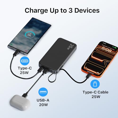 NOBIS Portable Charger 10000mAh 25W Power Bank with Built-in Cable - color: Black