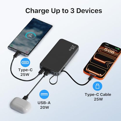 NOBIS Portable Charger 10000mAh 25W Power Bank with Built-in Cable - color: Black