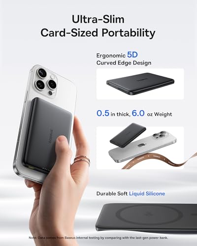 Baseus Picogo Magsafe Portable Charger, Qi2 15W 0.5" Ultra Slim 10000mAh Wireless Power Bank, 27W Fast Charging Magnetic Battery Pack with USB-C for iPhone 17 Pro Max/17 Pro/Air/16/15/14/13/12 | 10000mAh Wireless Power Bank, 27W Fast Charging Magnetic Bat