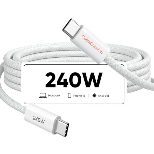 CableCreation USB C to C Super Fast Charging Cable 240W Woven 3.3FT 140W - color: White, size: 3.3FT, style: 240W