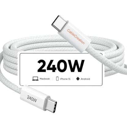 CableCreation USB C to C Super Fast Charging Cable 240W Woven 3.3FT 140W - color: White, size: 3.3FT, style: 240W