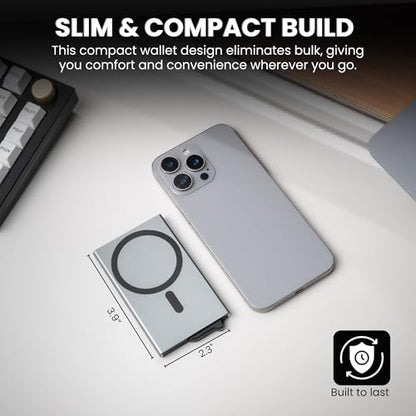 CODE 118 Wallet for Men - Slim Minimalist Aluminum Magnetic Card Holder - RFID Blocking Front Pocket Mag Safe Wallet with Strong Magnet Attachment (Slate Grey) - color: Slate Grey