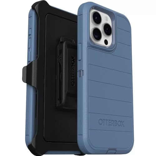 OtterBox iPhone 15 Pro Max (Only) - Defender Series Case - Baby Blue Jeans (Blue) - Screenless - Rugged & Durable - with Port Protection - Holster Clip Includes - Microbial Defense Protection - color: Baby Blue Jeans (Blue)