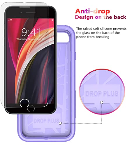 Diverbox Designed for iPhone SE case with Screen Protector Heavy Duty Shockproof Shock-Resistant Cases for Apple iPhone se Phone 2022/2020 Release (Purple) - color: Purple
