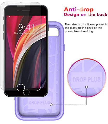 Diverbox Designed for iPhone SE case with Screen Protector Heavy Duty Shockproof Shock-Resistant Cases for Apple iPhone se Phone 2022/2020 Release (Purple) - color: Purple