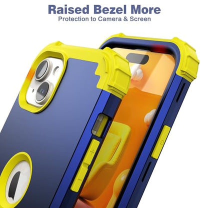 IDweel for iPhone 15 Case with Screen Protector,Luxury 3 in 1 Shockproof Slim Fit Hybrid Heavy Duty Protection Glitter Hard PC Cover Soft Silicone Bumper Full Body Case,Navy Blue/Yellow - color: Navy Blue/Yellow