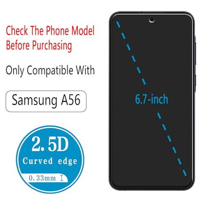 2 Pack Screen Protector for Samsung Galaxy A56 5G Tempered Glass - color: Clear-Galaxy A56 5G