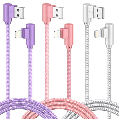 USB A to Lightning Cable, 3PCS 10FT iPhone Charger, 90 Degree Cable
