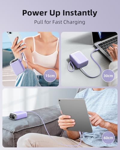 Innostyle 10000mAh Power Bank, 30W Portable Charger with Built‑in USB‑C - color: Purple