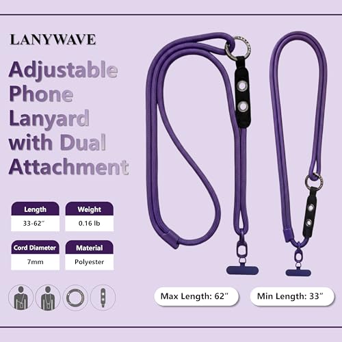 Adjustable Crossbody Phone Lanyard with Hanging Loops - color: Deep Purple
