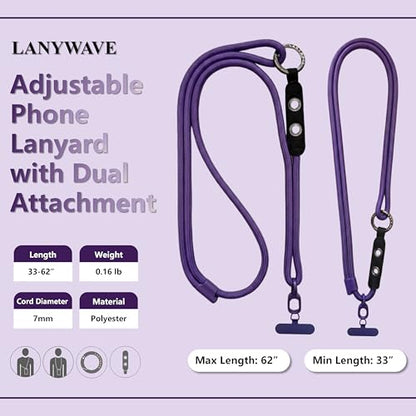 Adjustable Crossbody Phone Lanyard with Hanging Loops - color: Deep Purple