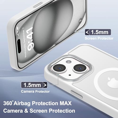 Newfuture Magnetic for iPhone 15 Case Matte Shockproof, Frosted White | Military Drop Protection, Slim Matte Anti-Fingerprint, Compatible with Magsafe, Camera Guard, Translucent Protective Cover - color: Frosted White, size: iPhone 15 6.1 inch