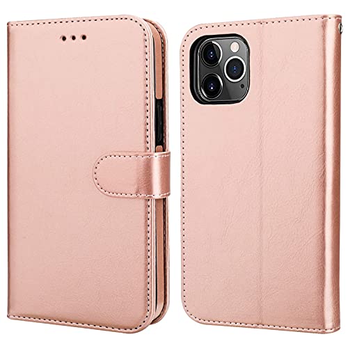 Bocasal Detachable Wallet Case Card Holder for iPhone 12/12 Pro, Rose Gold | Kickstand Card Slots Holder PU Leather Magnetic Shockproof Wrist Strap Removable Flip Protective Cover 6.1 inch - color: Rose Gold
