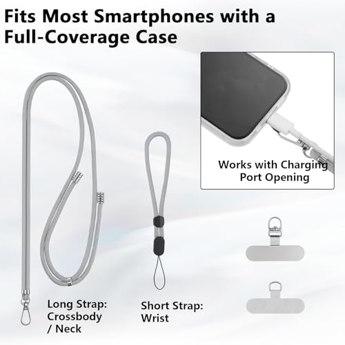 BESARME 2-Pack Phone Lanyard And Wrist Strap Set With 6 Tether Tabs - color: Black Grey