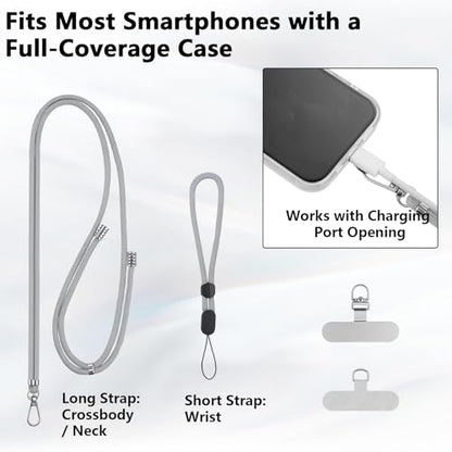 BESARME 2-Pack Phone Lanyard And Wrist Strap Set With 6 Tether Tabs - color: Black Grey