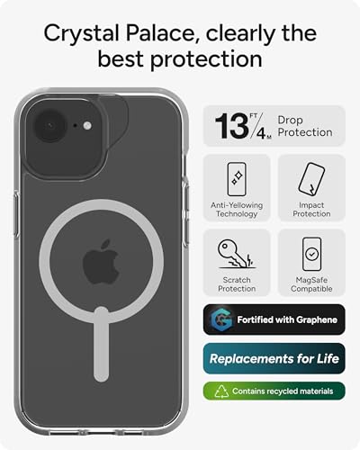 ZAGG Crystal Palace Snap Case for iPhone 17e/ 16e/ 15/14/ 13 - Crystal Clear, 13ft Drop Protection, Magnetic, Anti-Yellowing, Graphene Reinforced, Wireless Charging Compatible, Anti-Scratch - size: iPhone 17e/ 16e/15/14/13, style: With Magsafe