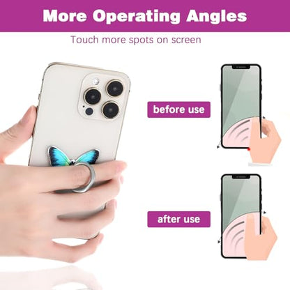 Tyqour 4pcs Cute Butterfly Ring for Phone Case Butterfly Cell Phone Ring Holder Kawaii Metal Phone Finger Holder 360°Rotation Phone Ring Holder Grip for All Smartphones Tablet for Girls/Women