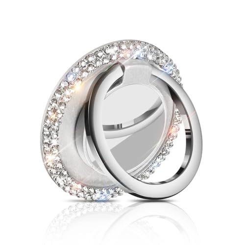 Bling Crystal Rhinestone Cell Phone Ring Holder Grip，360°Rotation Ultrathin Finger Cute Glitter Stand Kickstand Universal Compatible with iPhone Samsung Galaxy LG Google iPad （Silver）