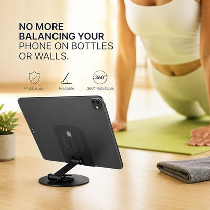 Phone & Tablet Stand for Desk (2 peice) with 6 Magnetic Cable Organizer Clips, 360 Rotating Adjustable Height Stand, Compatible with iPhone, iPad, All Smartphones Tablets, Desk Organization Bundle.