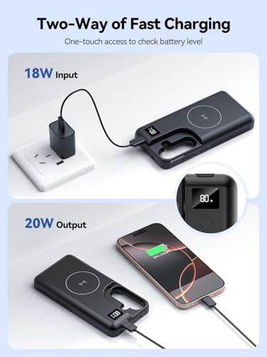 NEWDERY Battery Case for Samsung Galaxy S25 6.2",8000mAh 2 in 1 Power Bank | Portable Charger Case Support 20W USB C Fast Charging, Qi Wireless Charging, LED Display, Data Sync, Wired Earphone - size: For Galaxy S25 6.2"