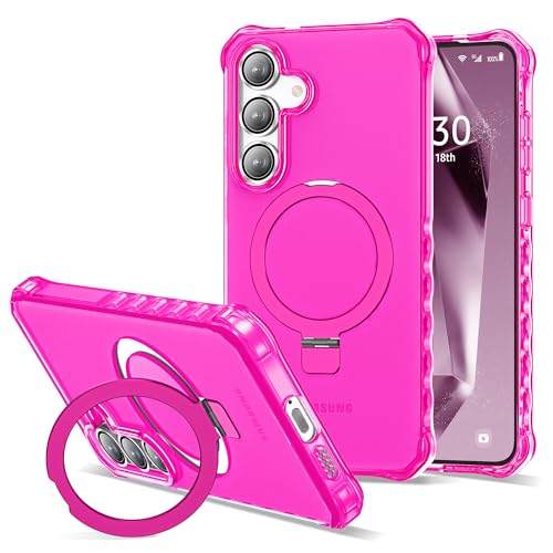 Compatible with Samsung Galaxy S24 Plus/S25 Plus Case 6.7'' Cute Wavy Frame with Magnetic Stand [Compatible with Mag-Safe] Military-Grade Translucent Phone Case for Women Girls, Hot Pink - color: Hot Pink, size: Samsung Galaxy S24 Plus /Samsung Galaxy S25