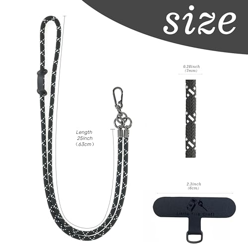 Crossbody Cell Phone Lanyard Around the Neck Rope Phone Strap for iPhone - color: White on Black