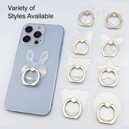 [2 Pack] Transparent Finger Ring Cell Phone Ring Holder Stand,360 Degree Rotation and 180 Degree Adjustable Finger Ring Kickstand with Polished Electroplated Phone Grip-Pentagram