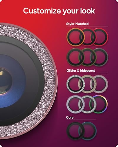 ZAGG iPhone Camera Lens Protector for iPhone Air - Pink Glitter, Camera Ring, Maximum Impact & Scratch Protection, Anti-Reflective Technology, Smudge-Resistant, Precise Fit, Glass Elite - color: Pink Glitter