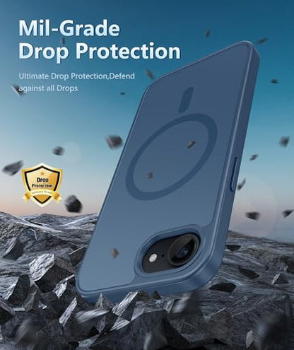FNTCASE for iPhone 17e/16e Case Silicone Magnetic Blue | Compatible with MagSafe, Screen Protector, Matte Textured, Military Grade Drop Protection Slim Rugged Shockproof Phone Cover - color: Blue