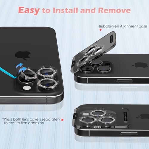 imluckies for iPhone 16 Pro - iPhone 16 Pro Max Camera Lens Protector, AR+AF Tempered Glass, 9H Ultra-Tough Metal Individual Lens Cover, HD Clear Camera Accessories - Glitter Black Titanium - color: Glitter Black Titanium