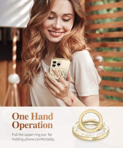 GVIEWIN Magnetic Phone Ring Holder, Compatible with MagSafe Phone Grip | Adjustable Stand, Magnet Phone Ring Kickstand, for iPhone 17/16/15/14/13/12 Pro Max Plus Air/Other Phones (Glitter/Gold) - color: Glitter/Gold