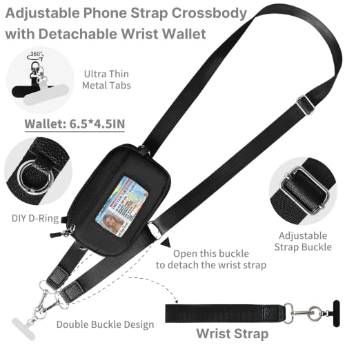 FUVLIFE Clip and Go Strap for Phone with Wallet Crossbody Lanyard (Black) - color: Black