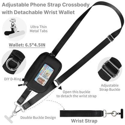 FUVLIFE Clip and Go Strap for Phone with Wallet Crossbody Lanyard (Black) - color: Black