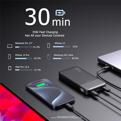 JUOVI Power Bank 35W 10000mAh Portable Charger Fast Charging - color: Black