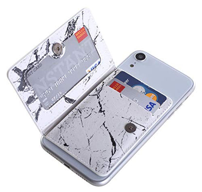 CheapSunday ID Card Holder for Back of Phone Leather Phone Wallet Stick On with Stand Flip Waterproof Leather Adhesive Wallet for Most Cellphones (Marble White) - color: Marble White