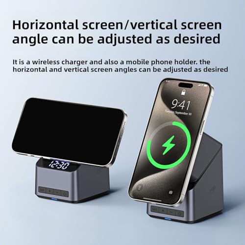 Jiawu Wireless Charging Station, 4 in 1 Wireless Charger Stand Magnetic for Multiple Devices for Air 17 16 15 14 13 12 Series, Smartwatch, Earbuds, 180 Rotation with Time Display