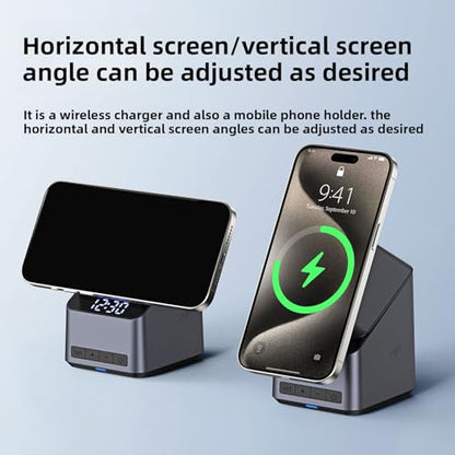 LICAEVEY 4 in 1 Wireless Charging Station, 15W Fast Magnetic Electronics Charger Stand with 180 Degree Rotation Clock Display for Phone Air 17 16 15 14 Series Smartwatch Earbuds