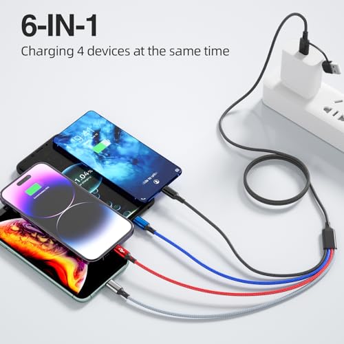 6 in 1 Multi Charging Cable, USBA/C Universal Multiple Charger Cords, 3Pack