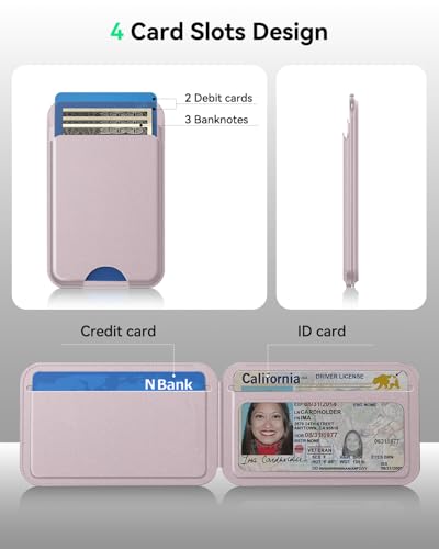 for MagSafe Wallet with Stand, 5 Card Holder, Slim Leather Magnetic Wallet for iPhone 17/16/15/14/13/12 Pro Max Plus Air Series, 3 Card Slots & 1 Cash Slot,Pink - color: Pink