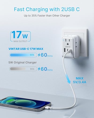 VINTAR Type E F Plug Adapter, 2 Pack France Power Adaptor with 4 AC 3 USB - style: Type E/F - Germany France