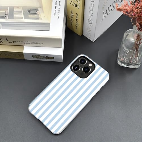 Compatible with iPhone 15 Pro Case,Glossy 2-in-1 Sleek All-Inclusive Dual-Layer Material Soft TPU + PC Back for Blue Stripes Geometric Pastel Summer Beach - color: Blue Stripes Geometric Pastel Summer Beach-Glossy, size: iPhone 15 Pro