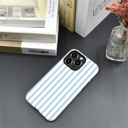 Compatible with iPhone 15 Pro Case,Glossy 2-in-1 Sleek All-Inclusive Dual-Layer Material Soft TPU + PC Back for Blue Stripes Geometric Pastel Summer Beach - color: Blue Stripes Geometric Pastel Summer Beach-Glossy, size: iPhone 15 Pro